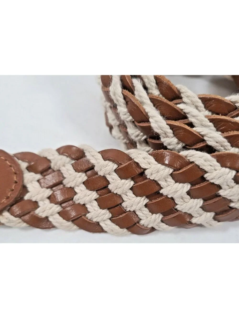 J. Crew Belt Braided Rope and Leather Men's Size Medium 1.5